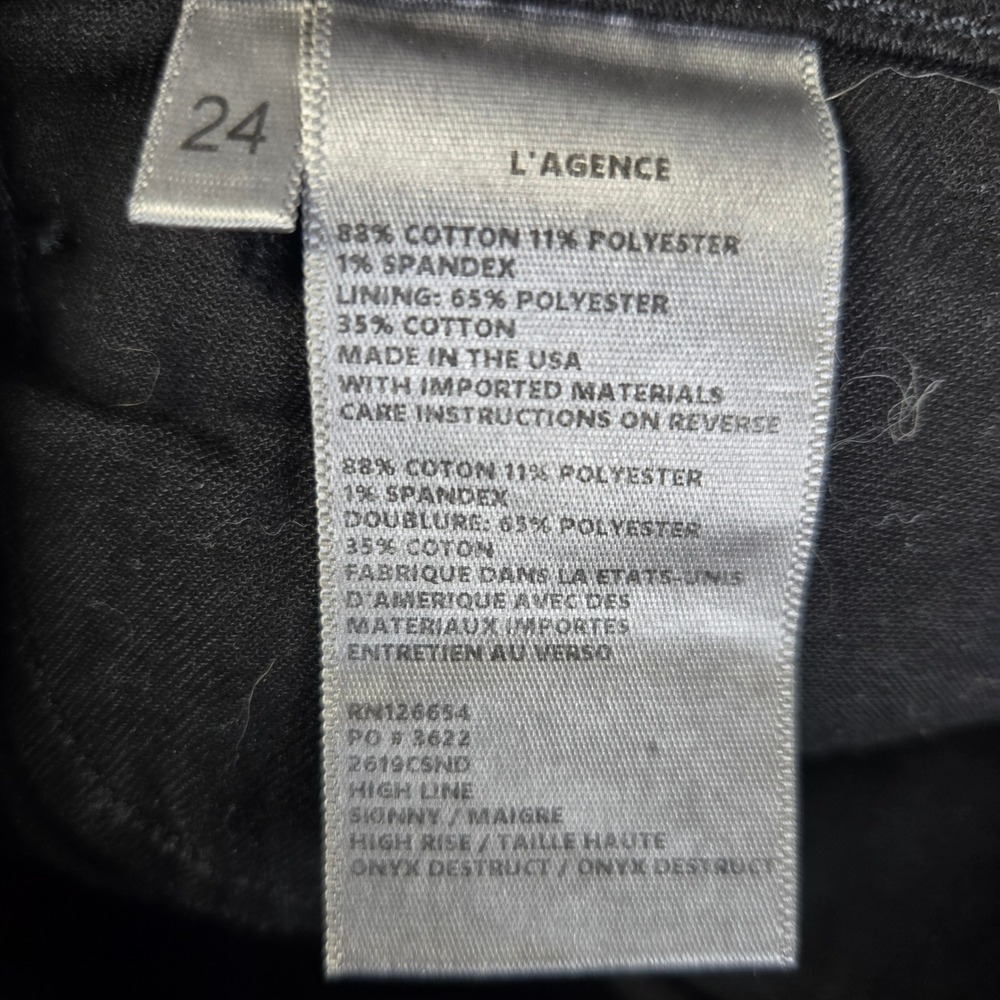 L'AGENCE High Line High Rise Skinny Black Jeans Size 24 Distressed Fray Hem‎ - Picture 7 of 9
